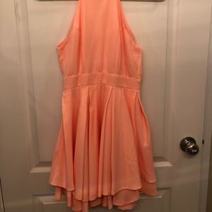 Coral high neck open back dress